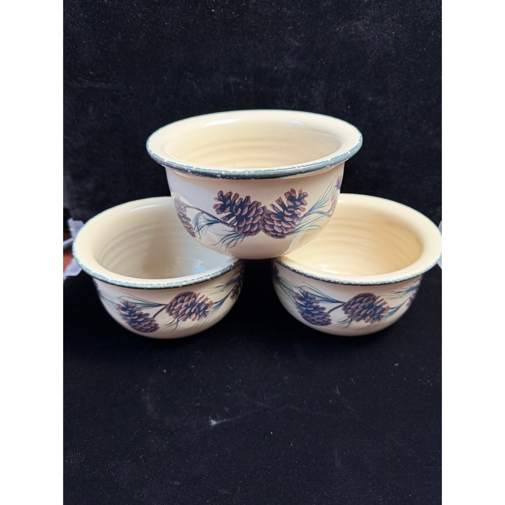 Home & Garden Party Ltd Pinecone Stoneware Bowls Set of 3 Made in USA 2004